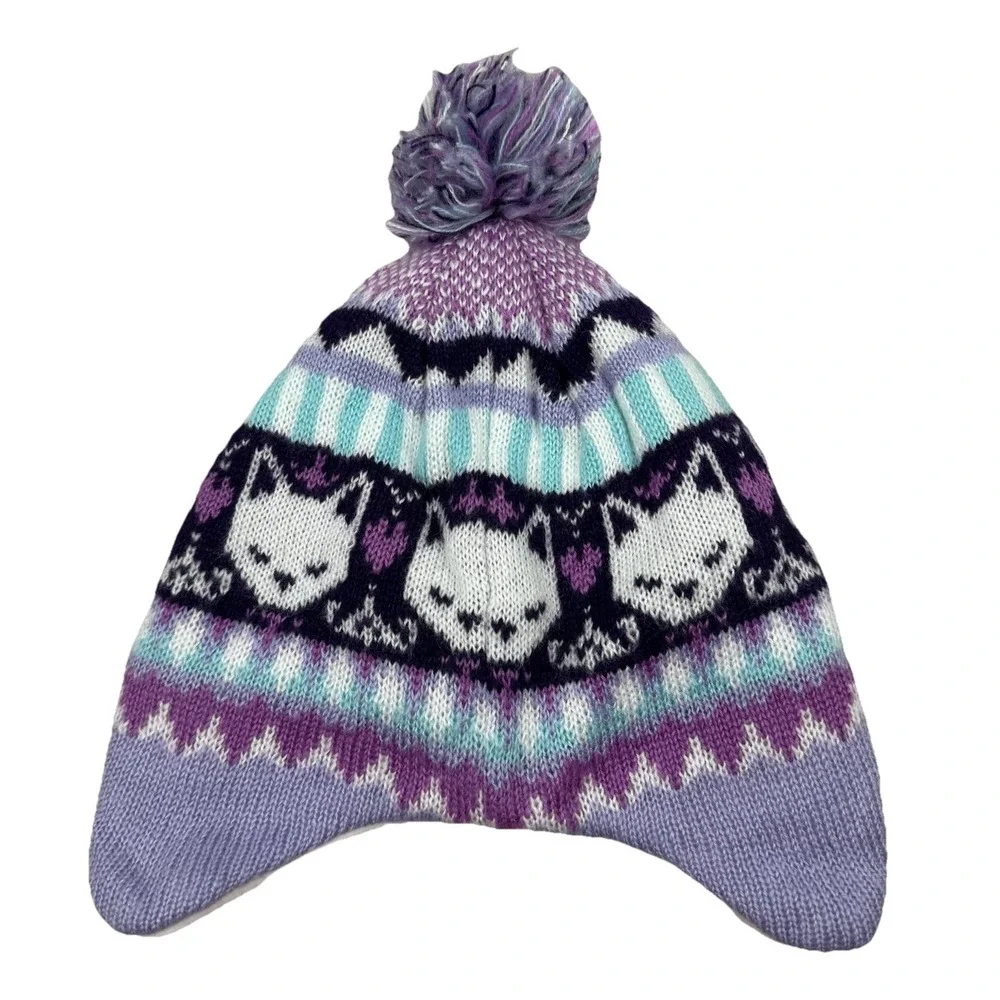 Toddler Infant‎ Fleece lined Knit Hat Cat/Fox Pom Ear flaps - Made for Target